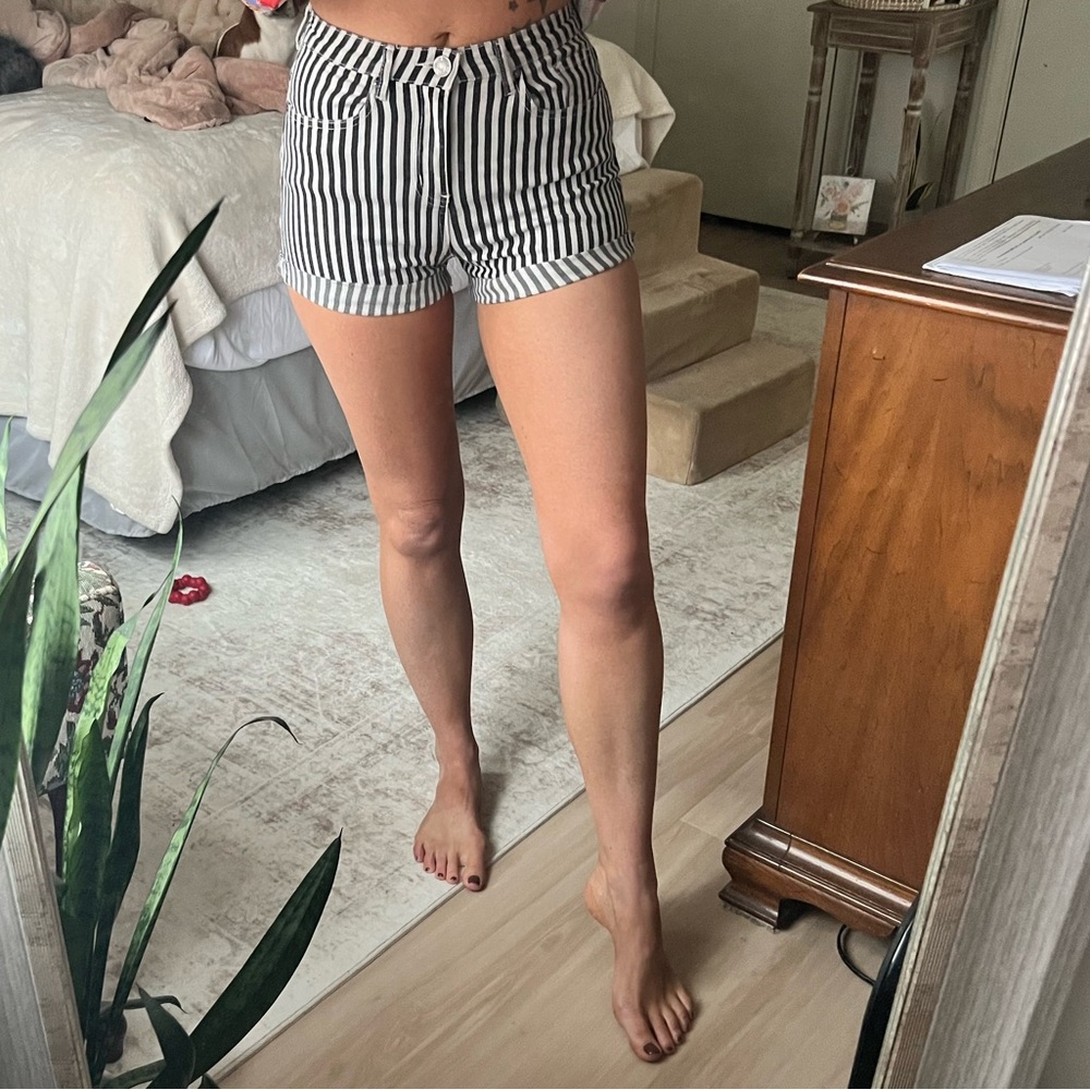 Almost Famous Black and White Striped Women Shorts